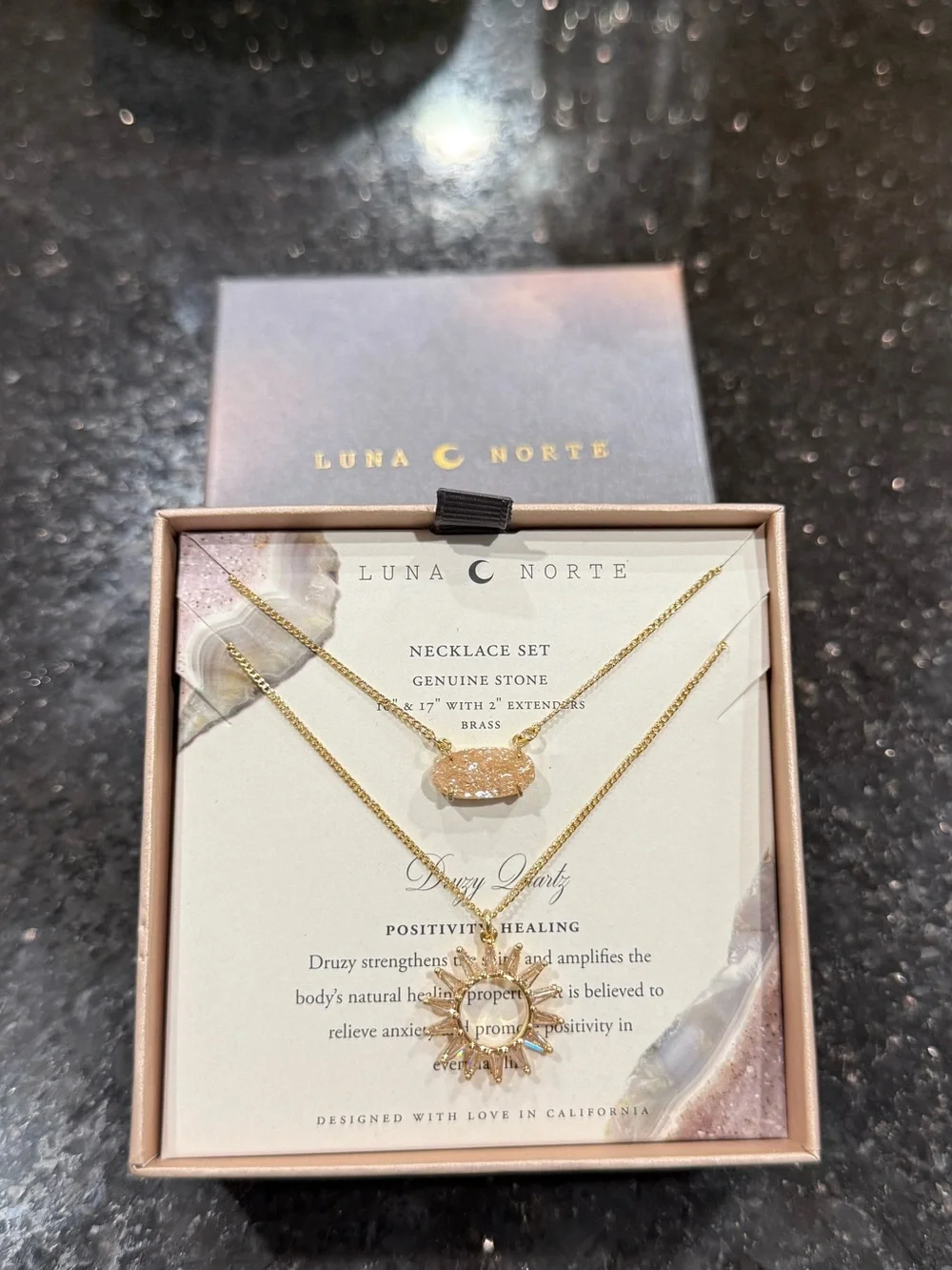 Luna Norte Gold Druzy & Sun Layered Necklace Set